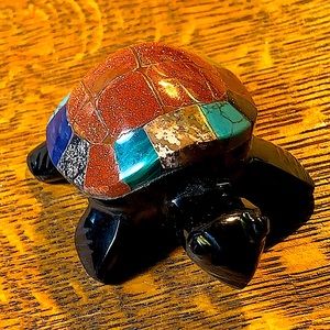 TURTLE BLACK OBSIDIAN CARVED CRYSTAL GOLDEN SANDSTONE MULTIPLE